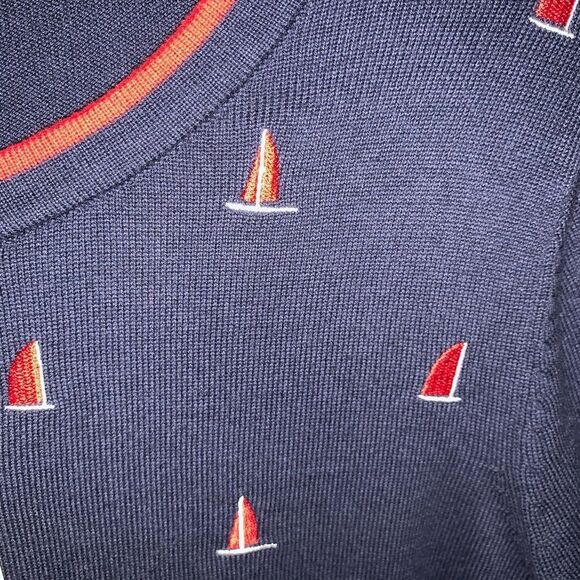NWT⛵️Charter Club Navy Button Sweater Cardigan w/ embroidered ⛵️ sailboats Sz S - Picture 8 of 16